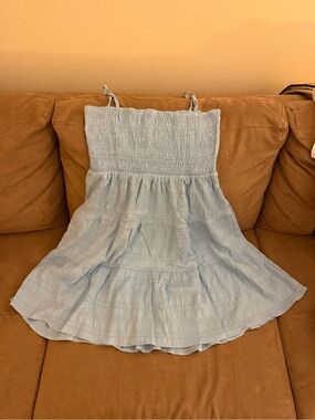 Light Blue Smocked Breathable Summer Dress